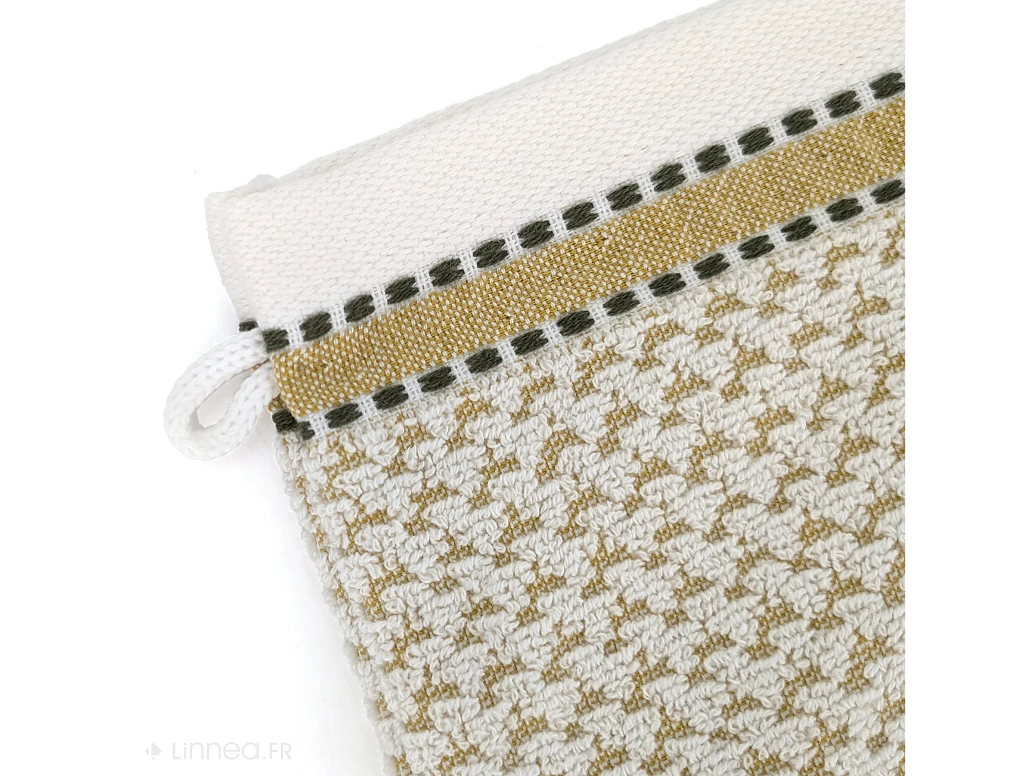 Lot de 2 gants de toilette coton 16x21cm SANTORINI liteau jaune