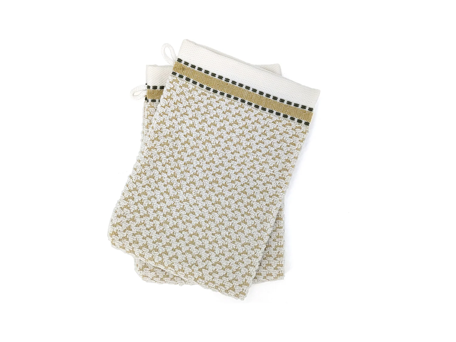 Lot de 2 gants de toilette coton 16x21cm SANTORINI liteau jaune