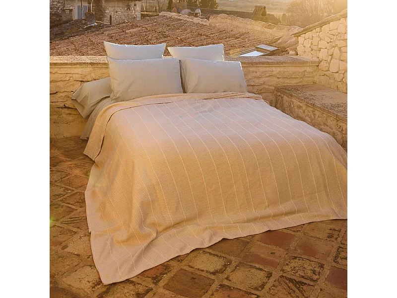 Plaid 120x180 cm HONFLEUR coton et lin mélangés écru naturel