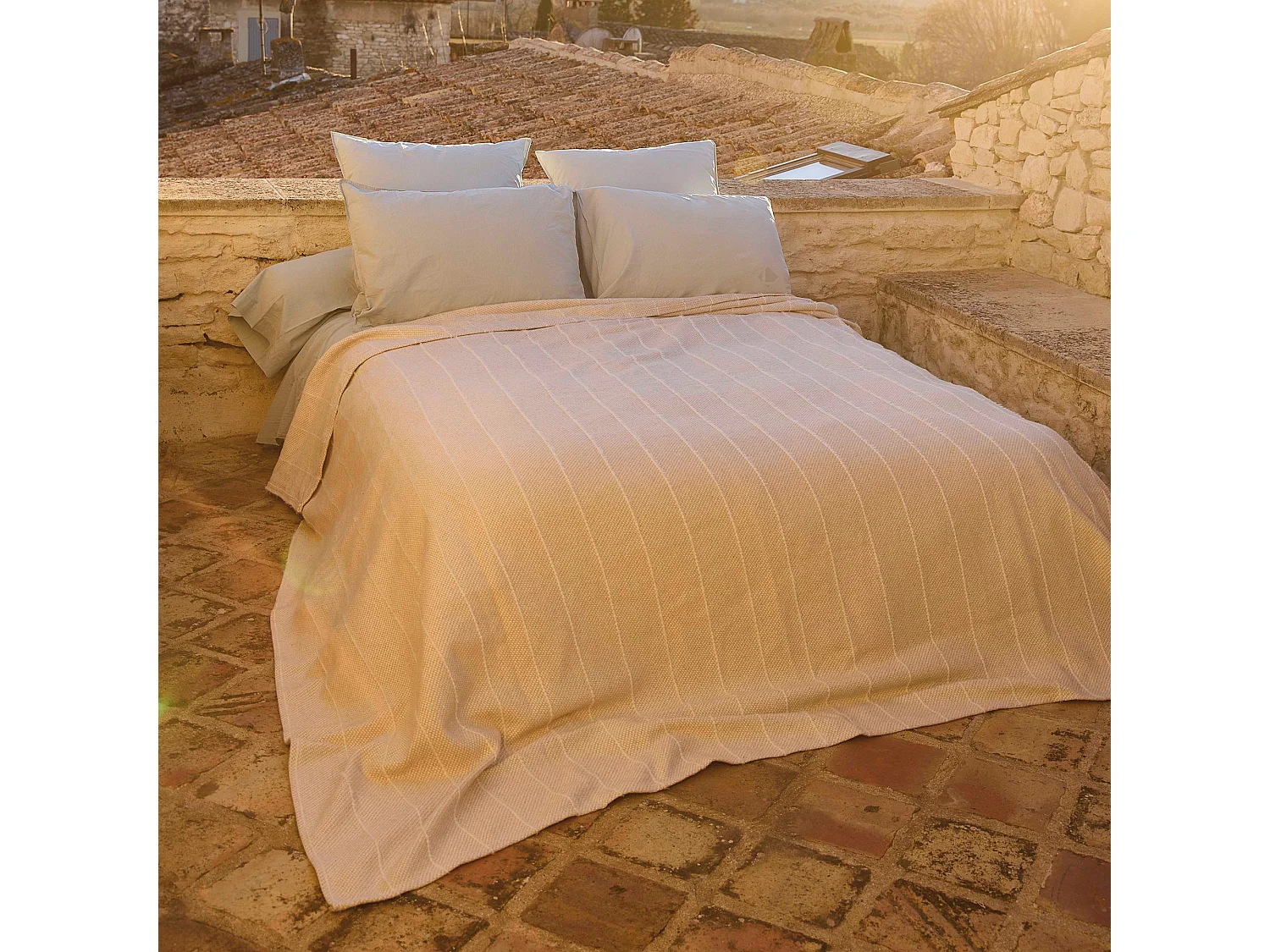 Plaid 120x180 cm HONFLEUR coton et lin mélangés écru naturel