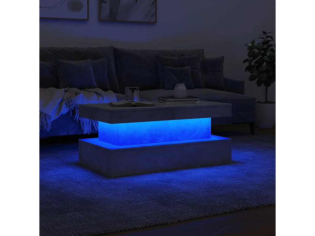 Mesa de centro com luzes LED 90x50x40 cm cinzento cimento