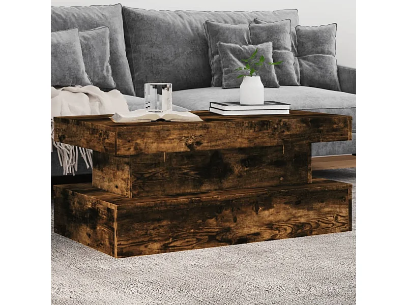 Mesa de centro com luzes LED 90x50x40 cm carvalho fumado
