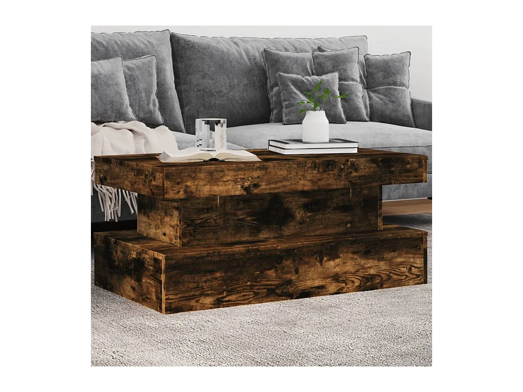 Table basse avec lumières LED chêne fumé 90x50x40 cm