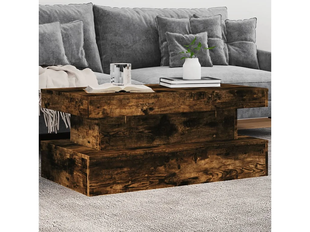 Mesa de centro com luzes LED 90x50x40 cm carvalho fumado