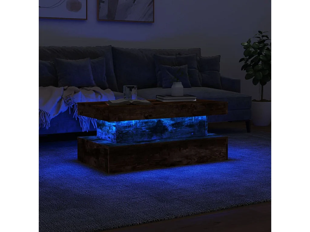Mesa de centro com luzes LED 90x50x40 cm carvalho fumado