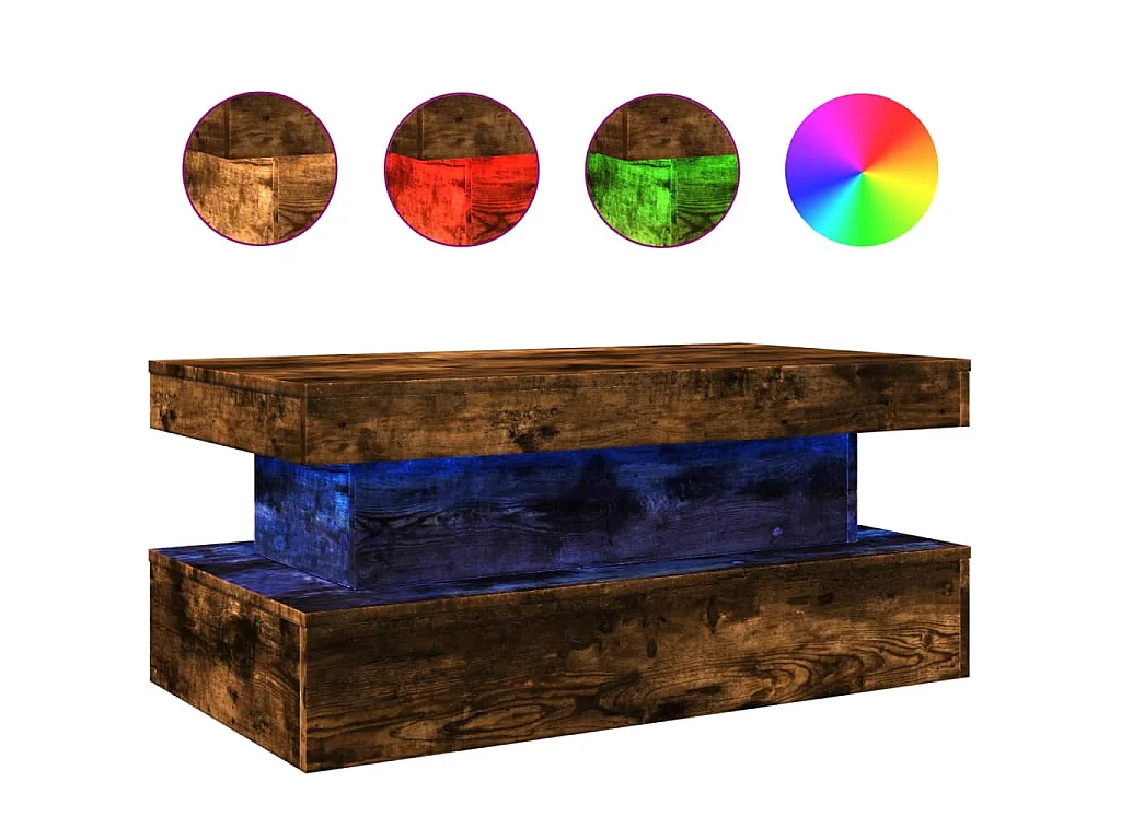 Mesa de centro com luzes LED 90x50x40 cm carvalho fumado
