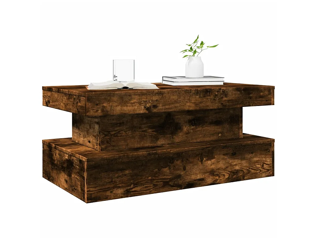 Mesa de centro com luzes LED 90x50x40 cm carvalho fumado