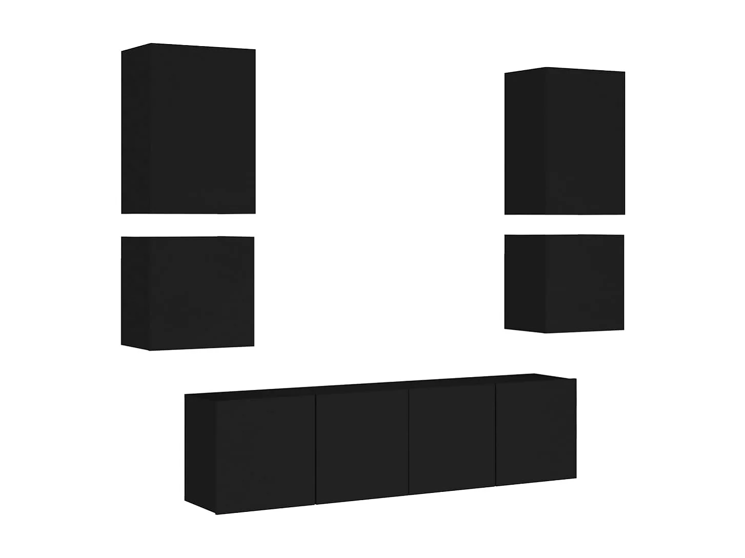 6 pcs móveis de parede p/ TV derivados de madeira preto