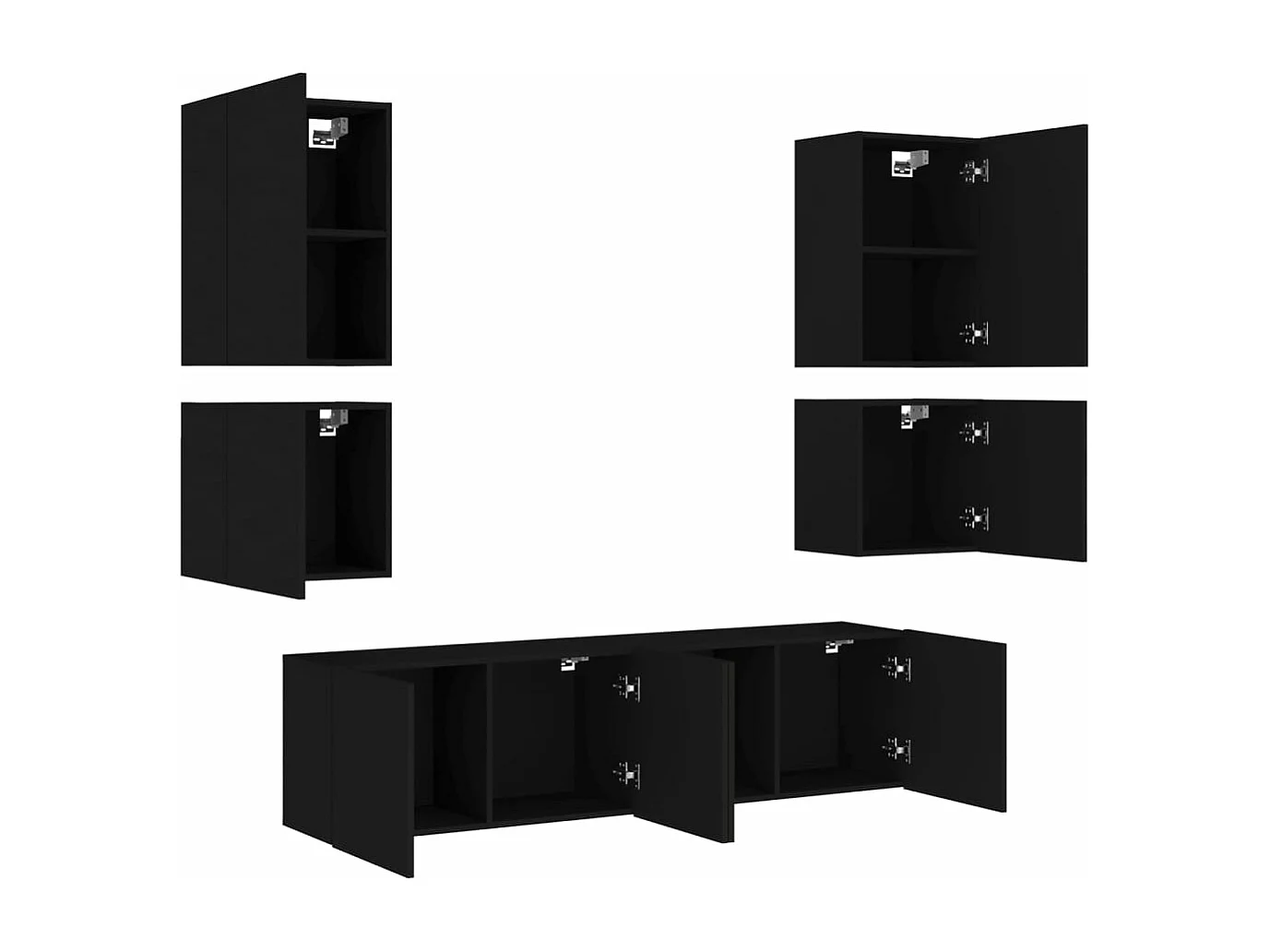 6 pcs móveis de parede p/ TV derivados de madeira preto