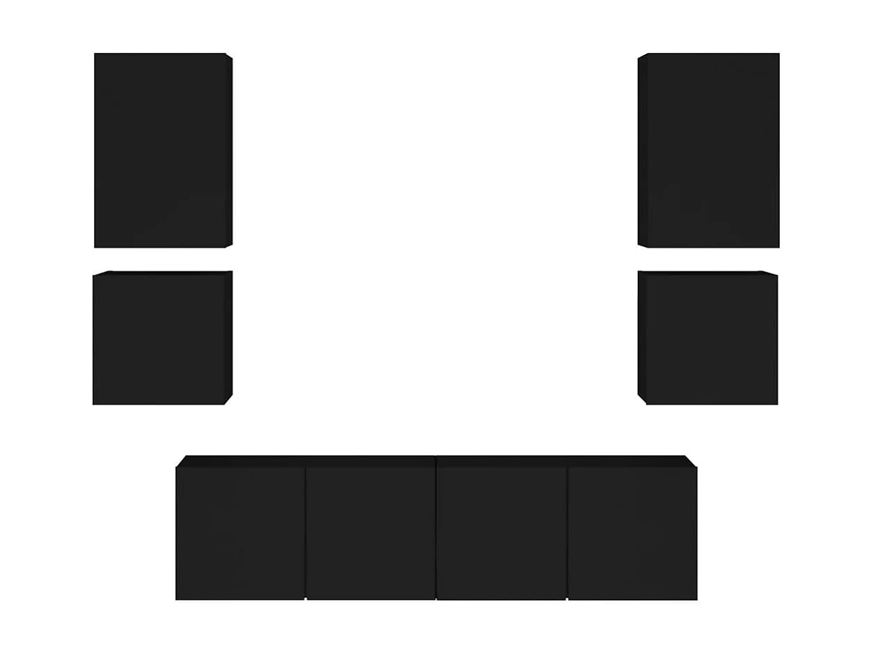6 pcs móveis de parede p/ TV derivados de madeira preto