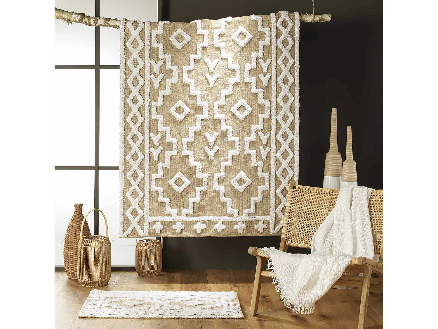 Tapis Déco en Jute "Medine" 120x170cm Naturel