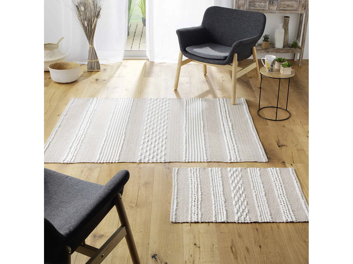 Tapis Déco "Blanca" 60x90cm Naturel & Blanc