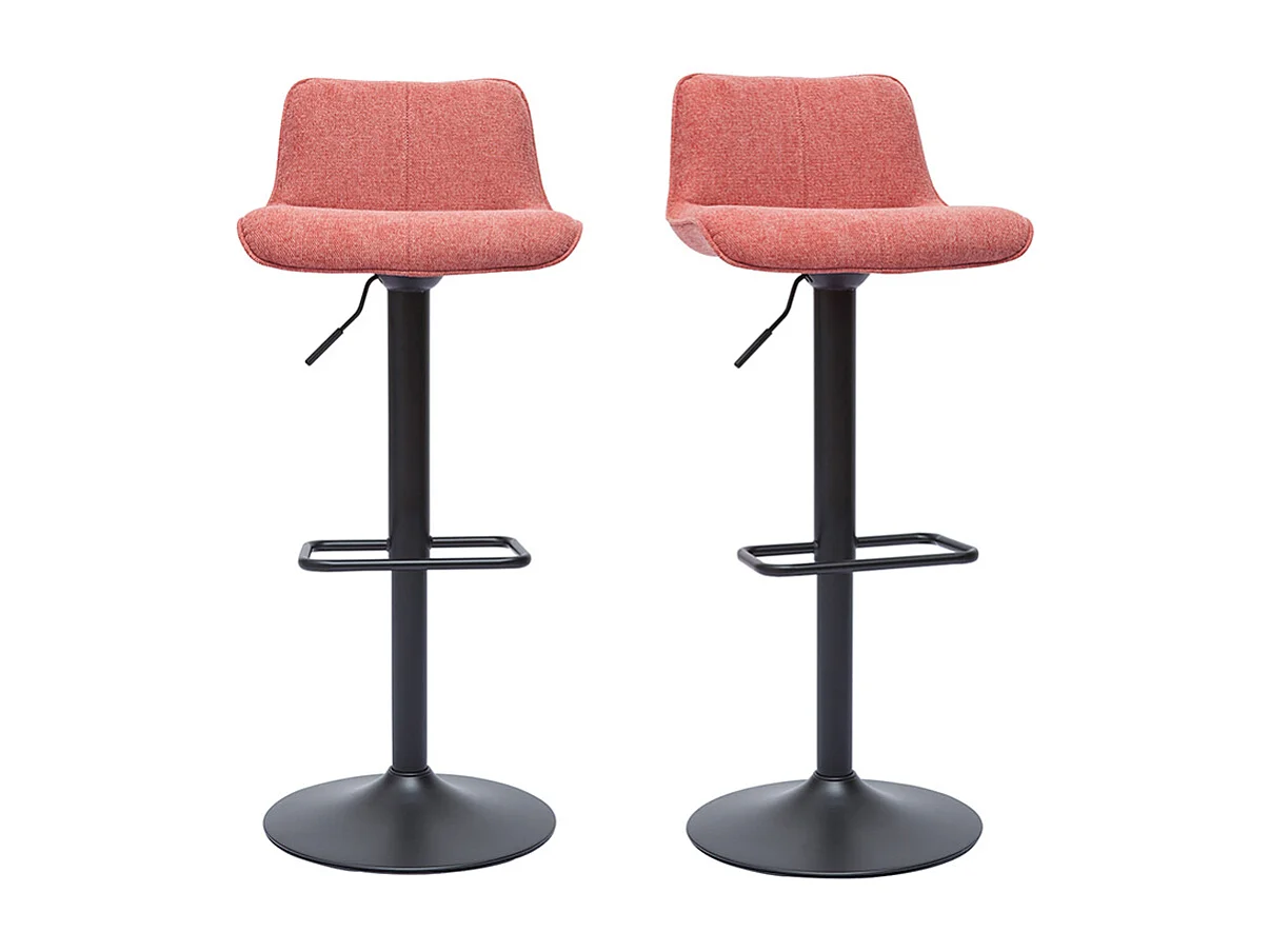 Tabourets de bar réglables pivotants 360° en tissu effet velours texturé terracotta et métal noir (lot de 2) BOOST