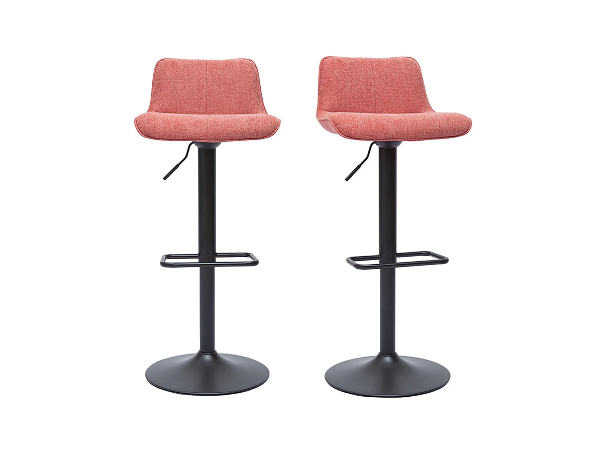 Tabourets de bar réglables pivotants 360° en tissu effet velours texturé terracotta et métal noir (lot de 2) BOOST