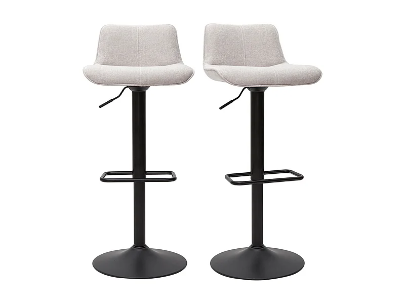 Tabourets de bar réglables pivotants 360° en tissu effet velours texturé beige et métal noir (lot de 2) BOOST