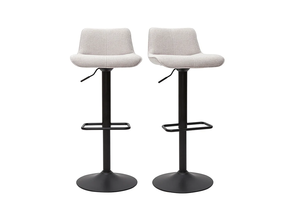 Tabourets de bar réglables pivotants 360° en tissu effet velours texturé beige et métal noir (lot de 2) BOOST
