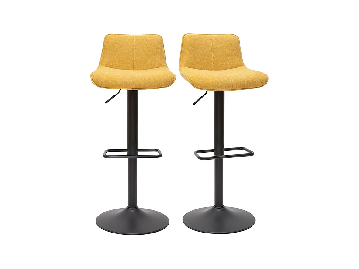 Tabourets de bar réglables pivotants 360° en tissu effet velours texturé jaune moutarde et métal (lot de 2) BOOST
