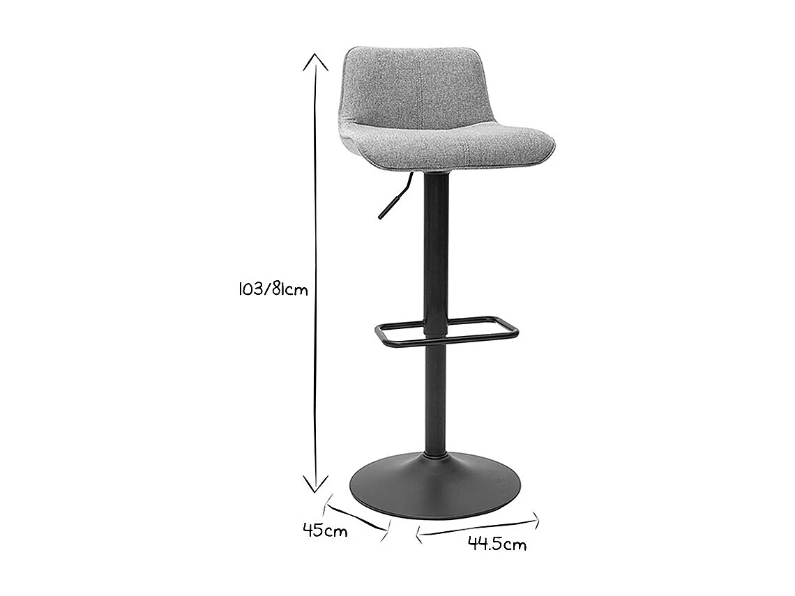 Tabourets de bar réglables pivotants 360° en tissu effet velours texturé gris et métal (lot de 2) BOOST
