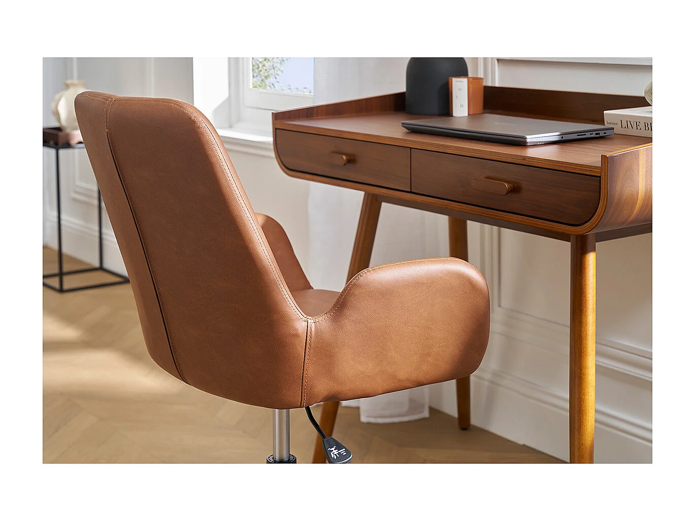 Bürostuhl braunes Polyurethan und schwarzes Metall ALBAN