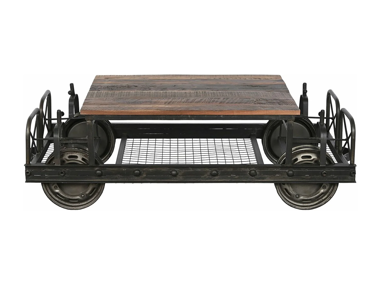 Table basse, table de salon en bois naturel et métal coloris noir - longueur 147 x profondeur 48 x Hauteur 76 cm