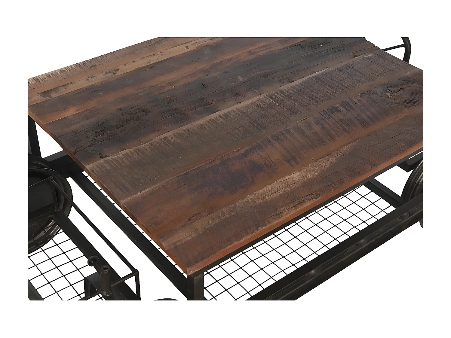 Table basse, table de salon en bois naturel et métal coloris noir - longueur 147 x profondeur 48 x Hauteur 76 cm