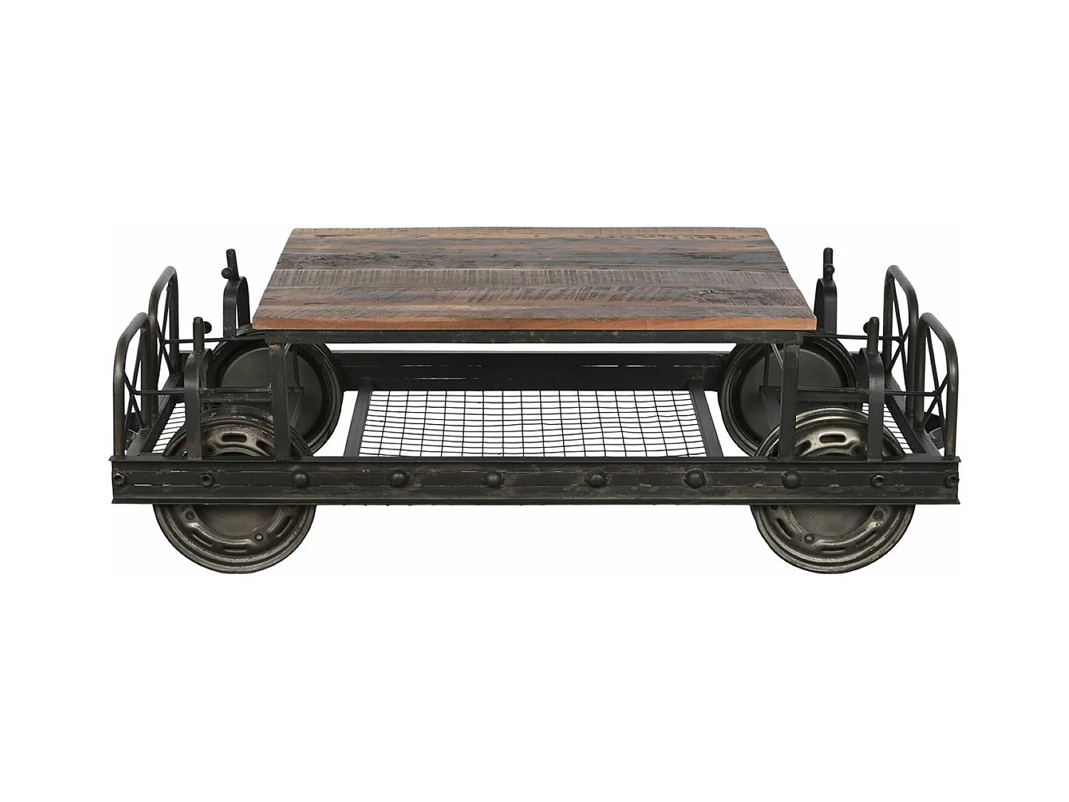 Table basse, table de salon en bois naturel et métal coloris noir - longueur 147 x profondeur 48 x Hauteur 76 cm