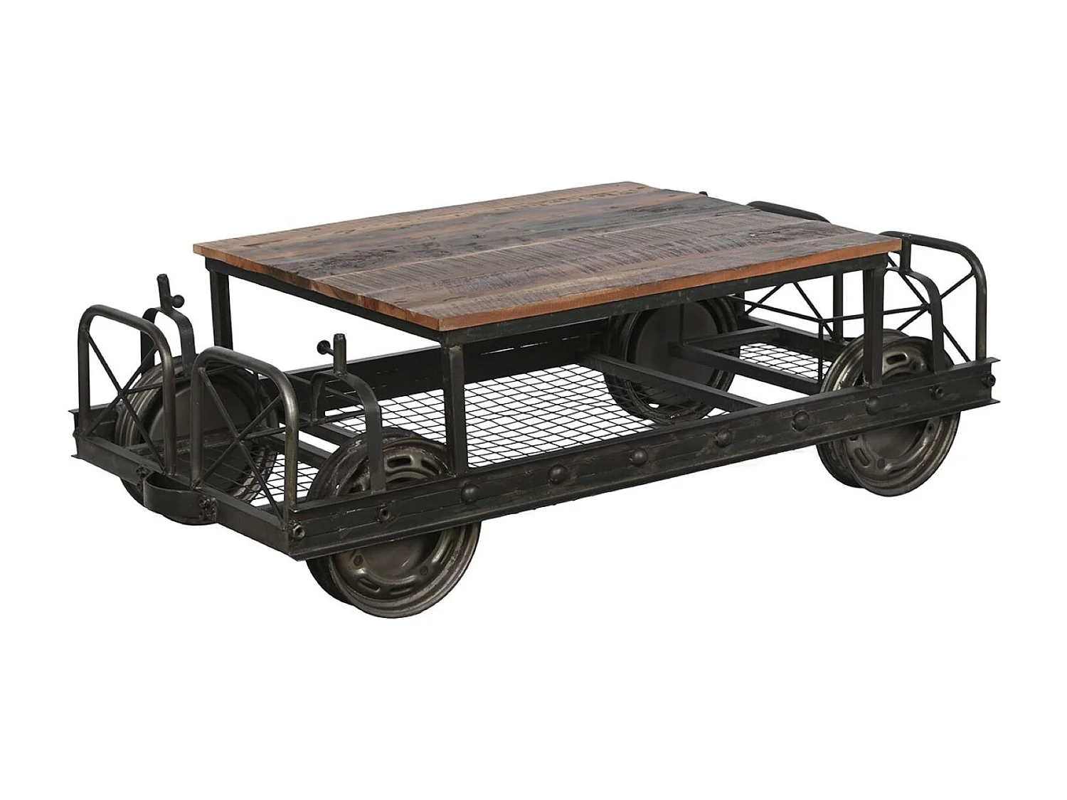 Table basse, table de salon en bois naturel et métal coloris noir - longueur 147 x profondeur 48 x Hauteur 76 cm