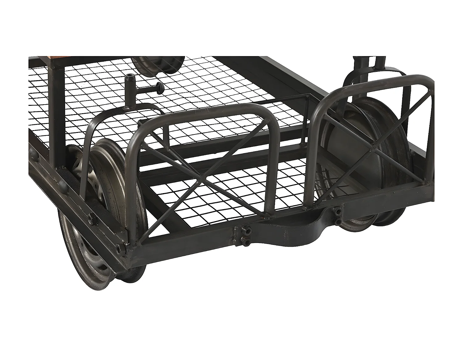 Table basse, table de salon en bois naturel et métal coloris noir - longueur 147 x profondeur 48 x Hauteur 76 cm