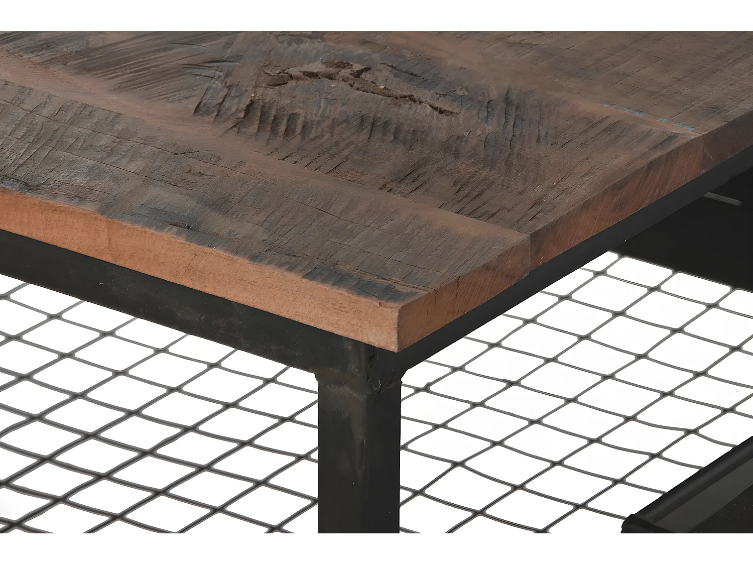 Table basse, table de salon en bois naturel et métal coloris noir - longueur 147 x profondeur 48 x Hauteur 76 cm