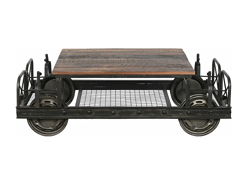 Table basse, table de salon en bois naturel et métal coloris noir - longueur 147 x profondeur 48 x Hauteur 76 cm