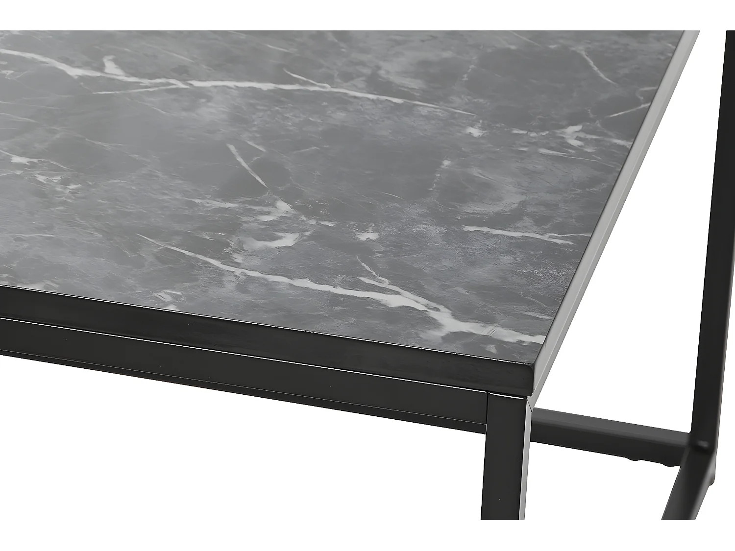 Table basse, table de salon rectangulaire en métal noir et marbre coloris noir  - longueur 100 x profondeur 60 x Hauteur 40 cm