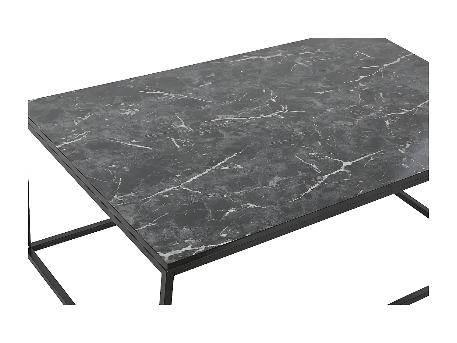 Table basse, table de salon rectangulaire en métal noir et marbre coloris noir  - longueur 100 x profondeur 60 x Hauteur 40 cm