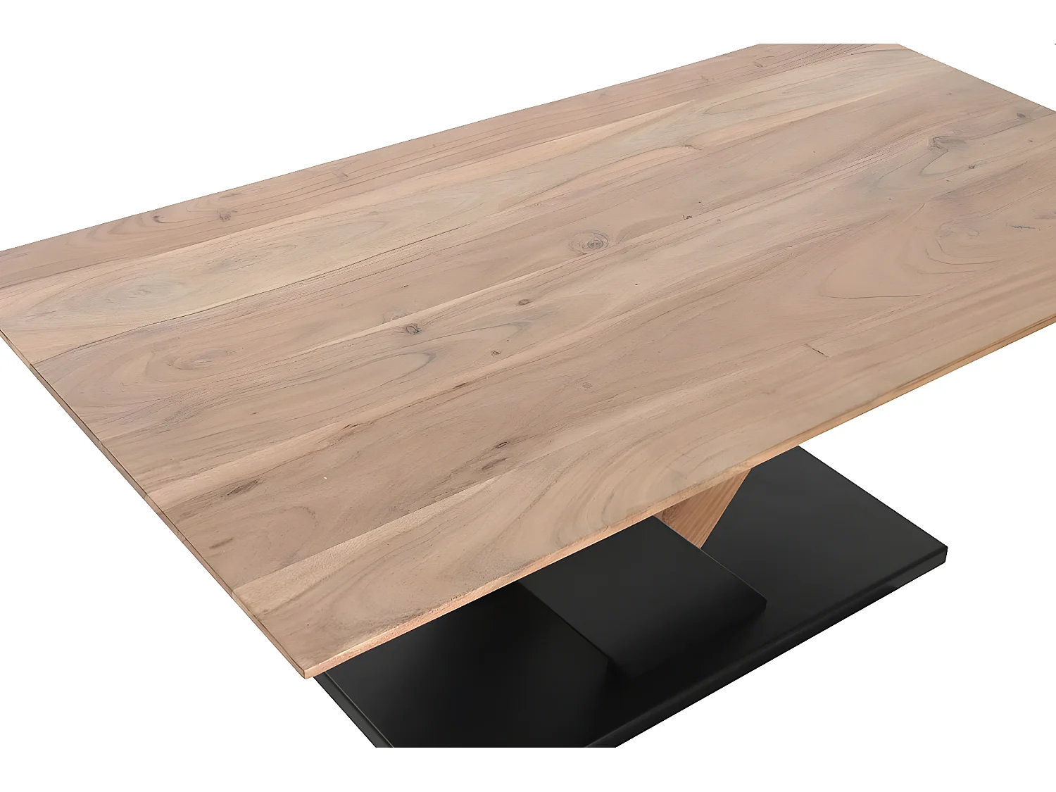Table basse, table de salon rectangulaire en bois d'acacia naturel et métal noir  - longueur 115 x profondeur 60 x Hauteur 45 cm