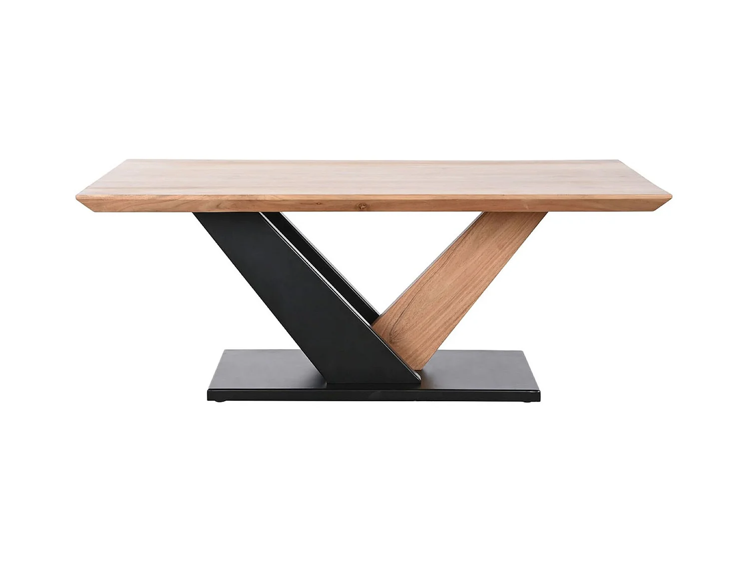 Table basse, table de salon rectangulaire en bois d'acacia naturel et métal noir  - longueur 115 x profondeur 60 x Hauteur 45 cm