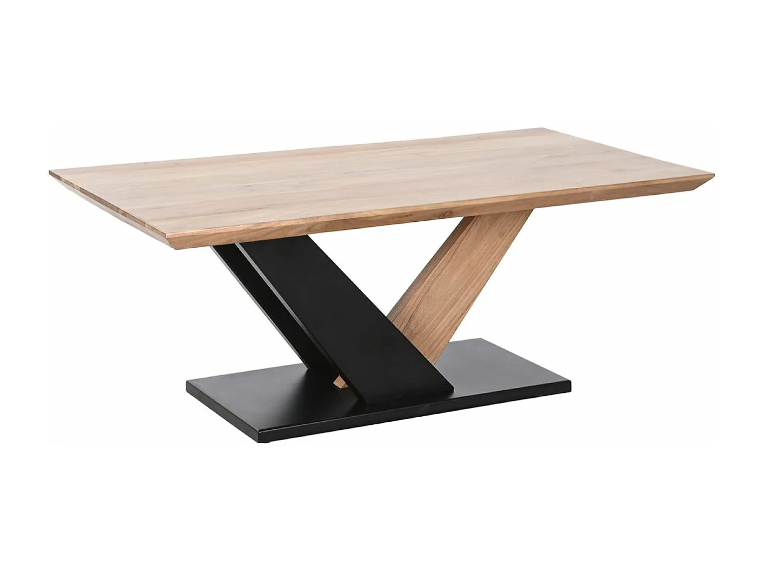 Table basse, table de salon rectangulaire en bois d'acacia naturel et métal noir  - longueur 115 x profondeur 60 x Hauteur 45 cm