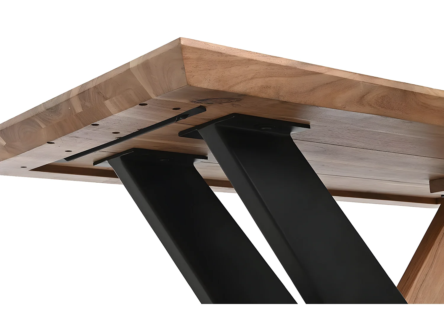 Table basse, table de salon rectangulaire en bois d'acacia naturel et métal noir  - longueur 115 x profondeur 60 x Hauteur 45 cm