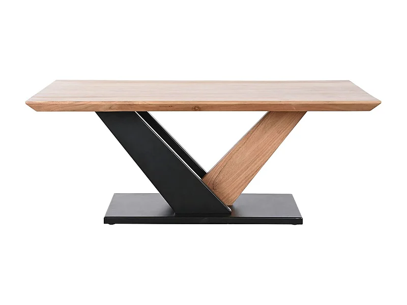 Table basse, table de salon rectangulaire en bois d'acacia naturel et métal noir  - longueur 115 x profondeur 60 x Hauteur 45 cm