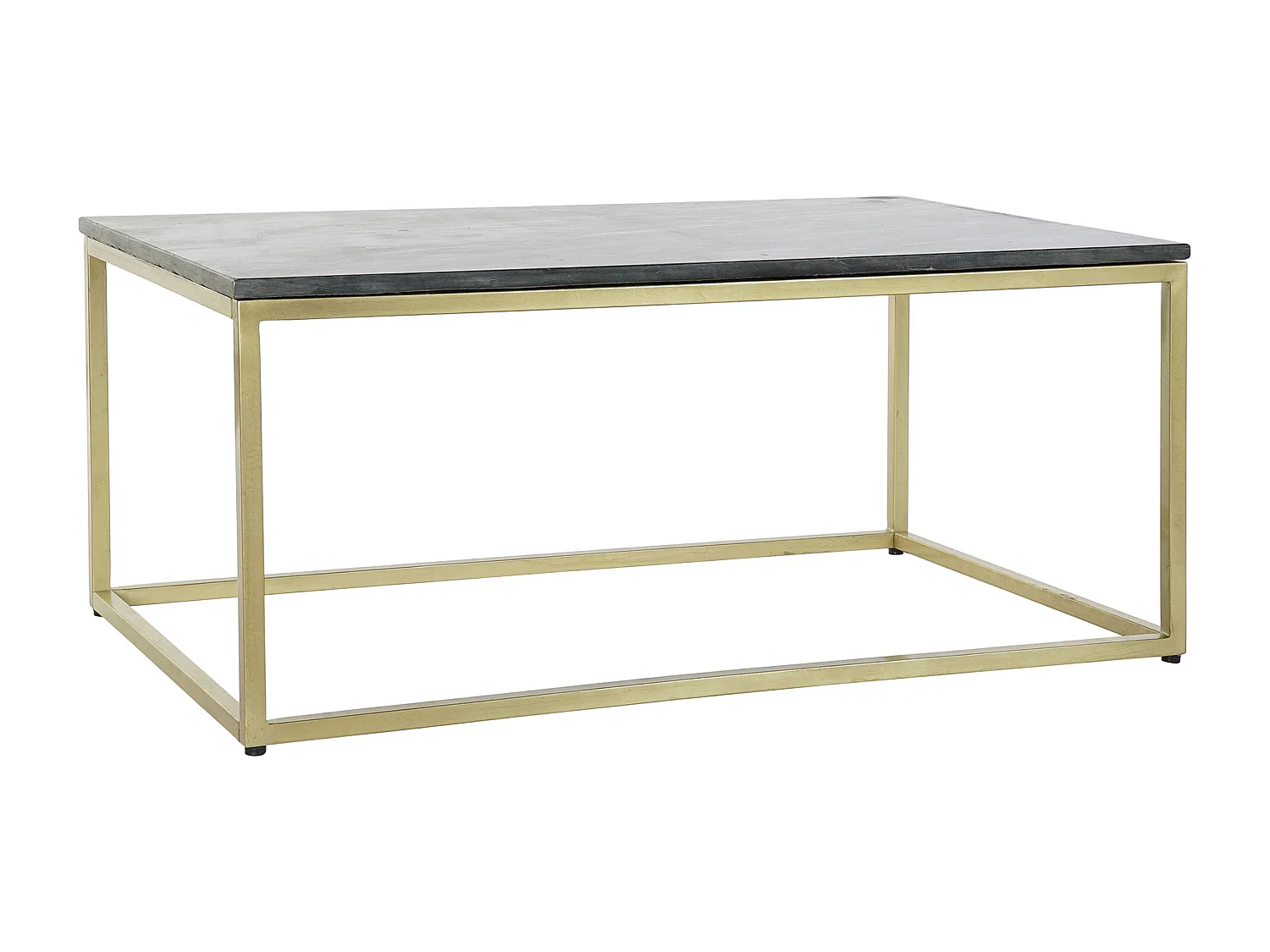 Table basse, table de salon rectangulaire en fer doré et marbre noir  -  longueur 100 x profondeur 61 x Hauteur 43 cm