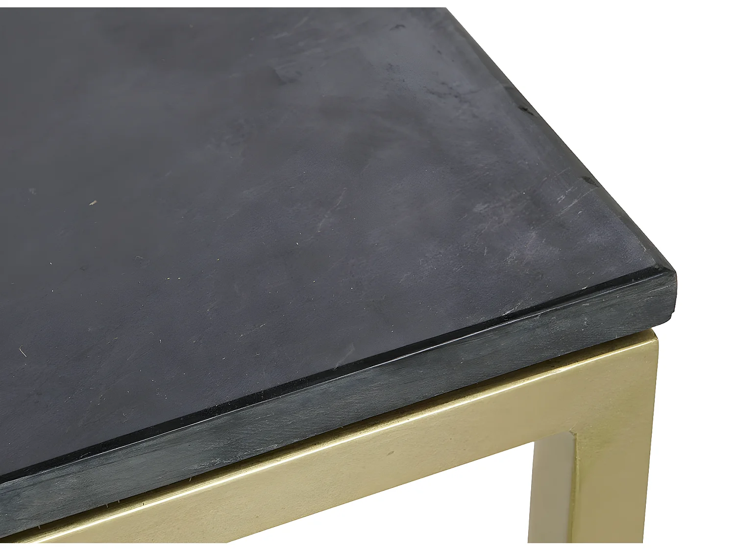 Table basse, table de salon rectangulaire en fer doré et marbre noir  -  longueur 100 x profondeur 61 x Hauteur 43 cm