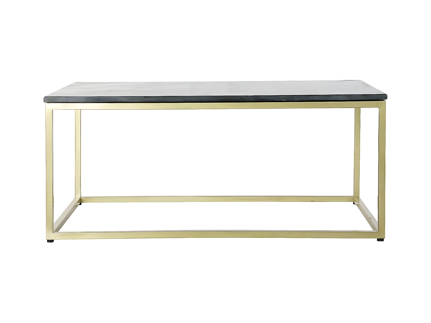 Table basse, table de salon rectangulaire en fer doré et marbre noir  -  longueur 100 x profondeur 61 x Hauteur 43 cm