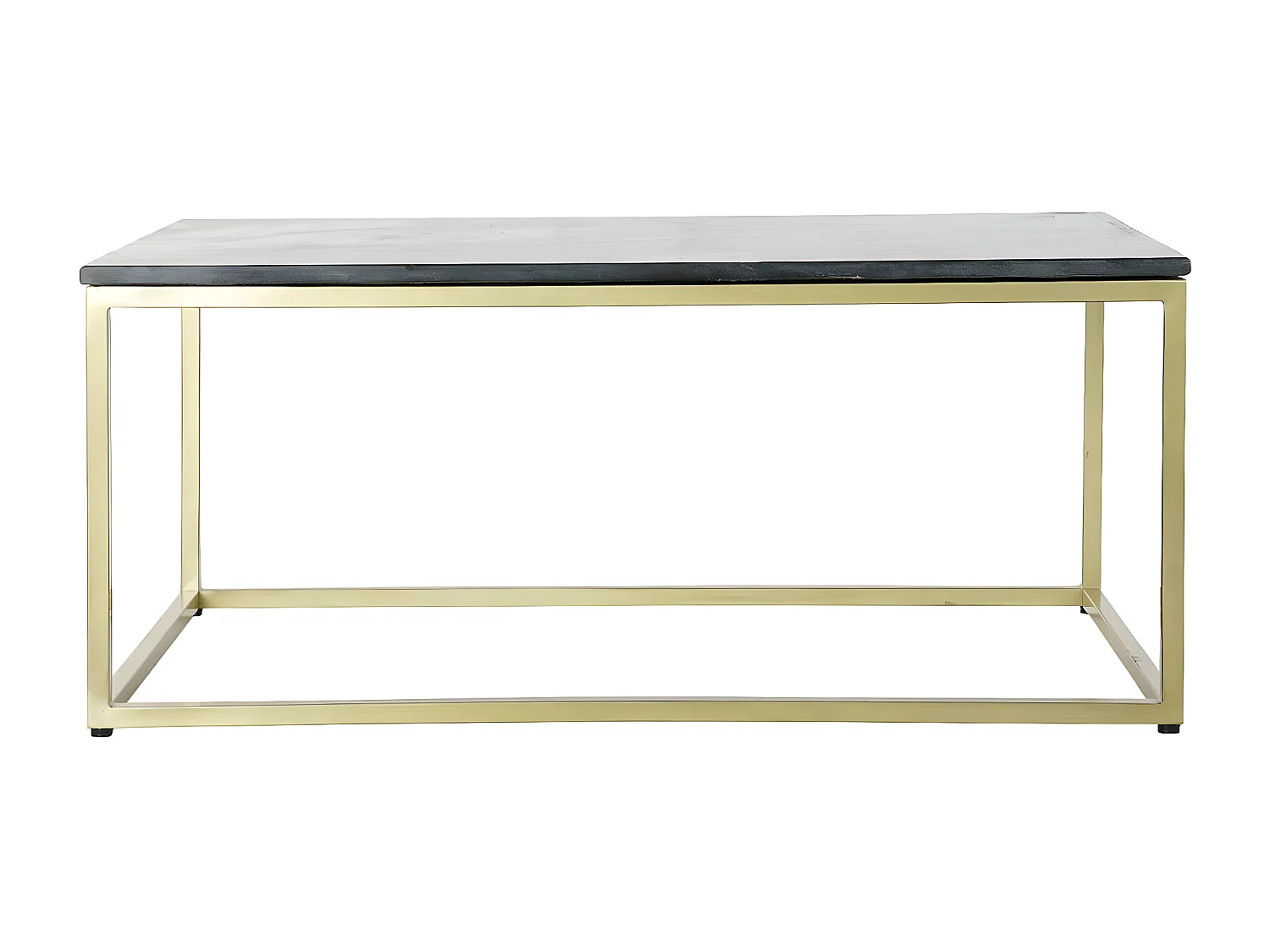 Table basse, table de salon rectangulaire en fer doré et marbre noir  -  longueur 100 x profondeur 61 x Hauteur 43 cm