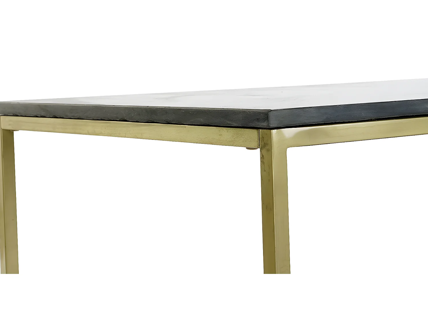 Table basse, table de salon rectangulaire en fer doré et marbre noir  -  longueur 100 x profondeur 61 x Hauteur 43 cm