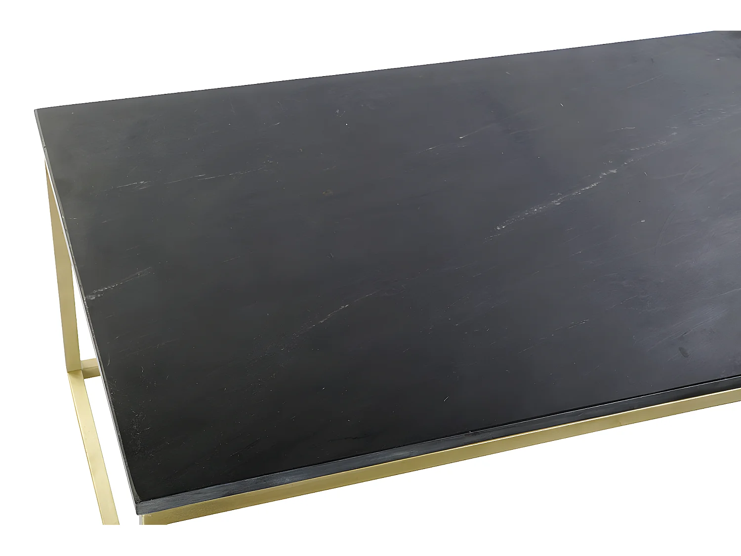 Table basse, table de salon rectangulaire en fer doré et marbre noir  -  longueur 100 x profondeur 61 x Hauteur 43 cm
