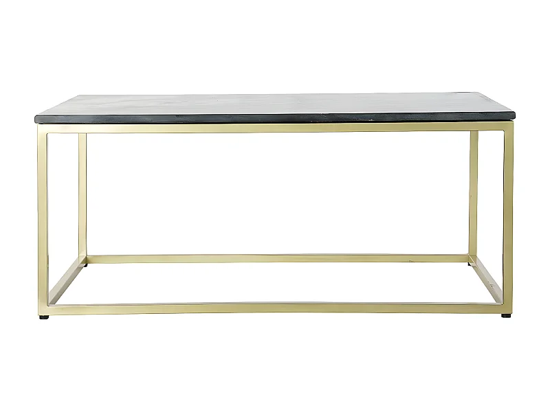 Table basse, table de salon rectangulaire en fer doré et marbre noir  -  longueur 100 x profondeur 61 x Hauteur 43 cm