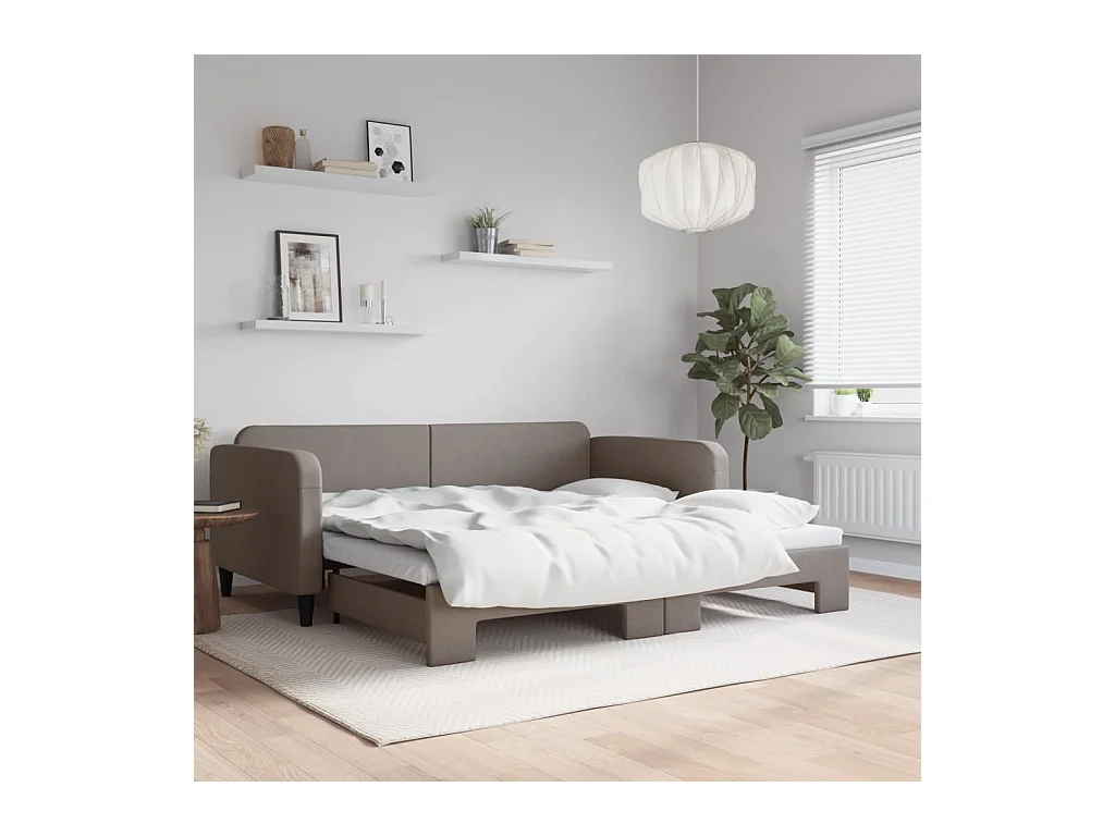 Lit de jour avec lit gigogne taupe 100x200 cm tissu