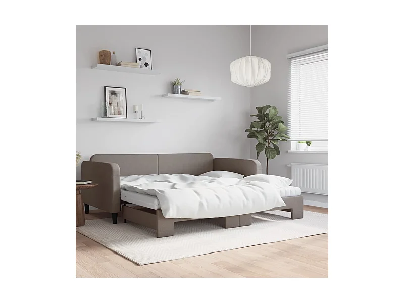 Divano Letto Estraibile con Materassi Tortora 100x200cm Tessuto