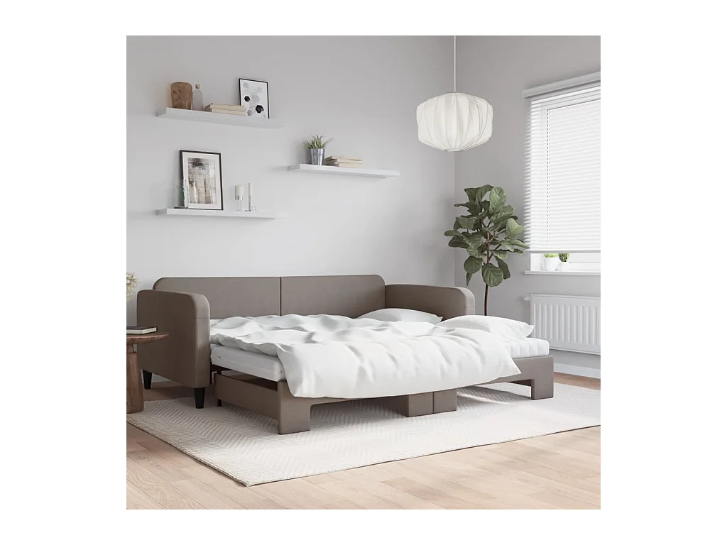 Tagesbett Ausziehbar mit Matratzen Taupe 100x200 cm Stoff