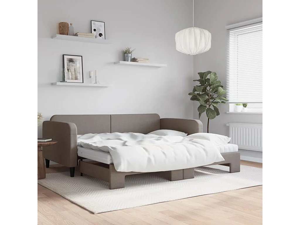 Divano Letto Estraibile con Materassi Tortora 100x200cm Tessuto