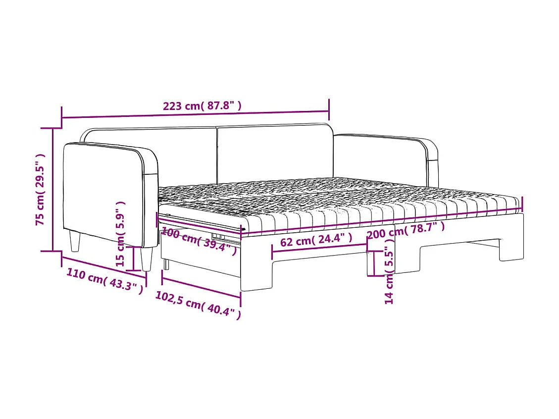 Divano Letto Estraibile con Materassi Tortora 100x200cm Tessuto