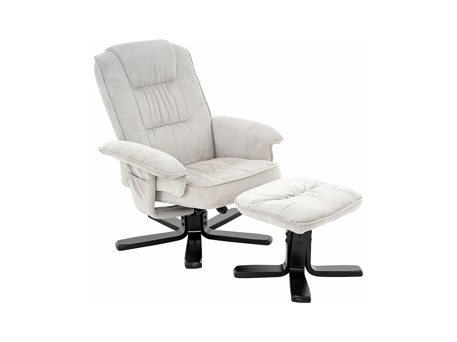 IDIMEX Fauteuil de Relaxation Charly avec Repose-Pieds pouf, siège pivotant et Dossier inclinable en velours côtelé blanc/noir